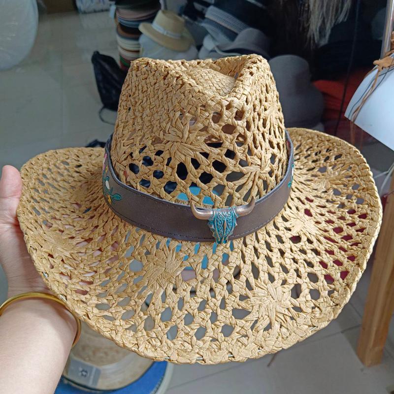 Cowboyhoed mode uitgesneden western cowboy handgeweven harde zomer saffier accessoires neutraal Cowboyhoed zonnehoed sombrero koe