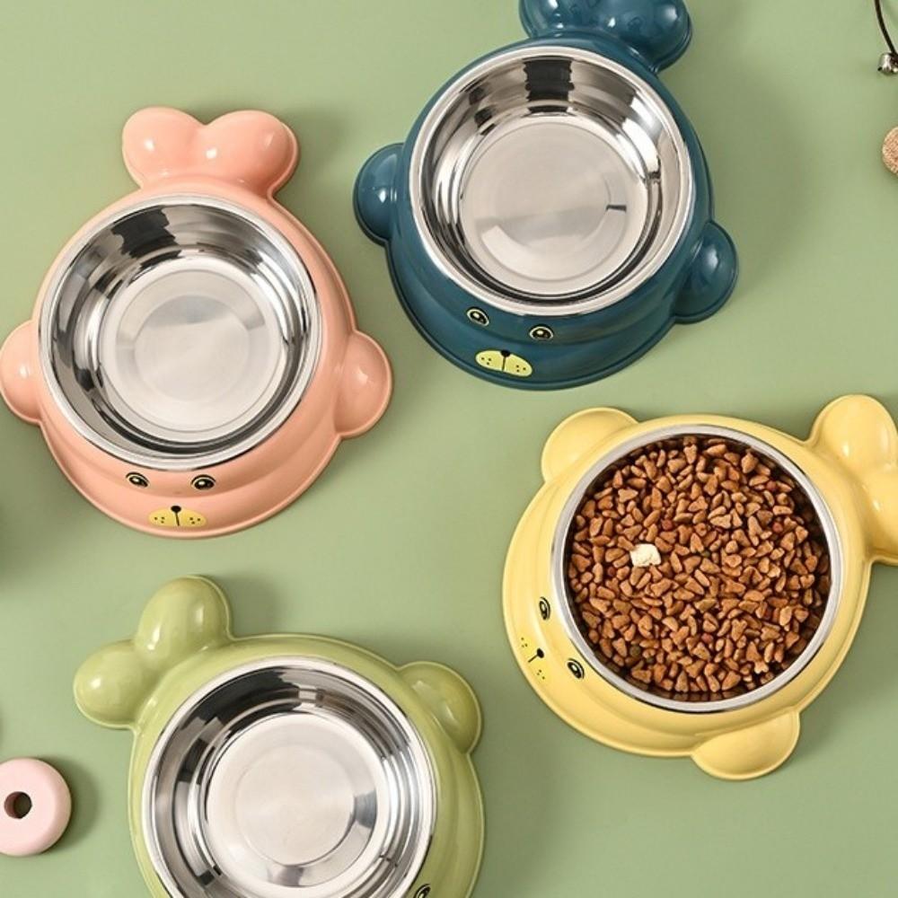 Non-slip Stainless Steel Cat Bowl Anti Tip Anti-Choke Cat Water Bowl Durable Cartoon Anti-Spill Pet Feeder for Cats and Dogs