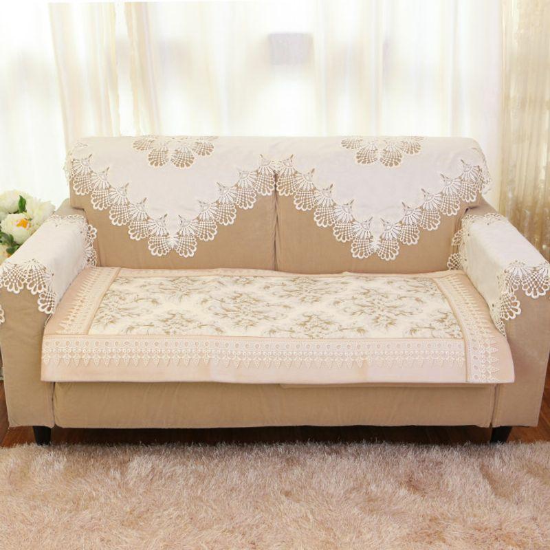 

European-Style High-End Three-Dimensional Lace Sofa Towel Fabric Sofa Back Towel Armrest Towel Modern Simple Sofa Cover Stool Towel Golden Lace 808 Square hand towel: 55*55cm * 1