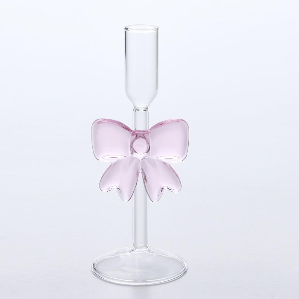 Clear Bow Candle Holder Party Decor Tall Glass Candlestick Holder Table Decoration Party Supplies Candlelight Dinner Props