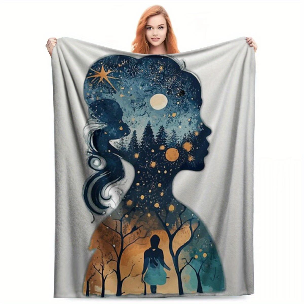 

All-Season Cozy Flannel Blanket with Starry Night & Moon Design - Soft, Machine Washable, Perfect for Napping, Sofa, Bed, or Off 75x90cm28x35in