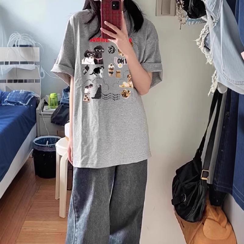 Large size cotton short-sleeved t-shirt women's summer loose lazy half-sleeved top cartoon printing design sense niche t-shirt