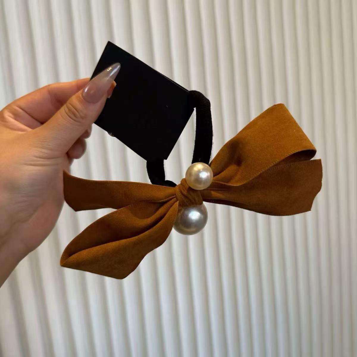 Dongdaemun Pearl Bow Hair Tie: Elegant, High-Elastic Ponytail Holder Rubber Band Hair Accessory