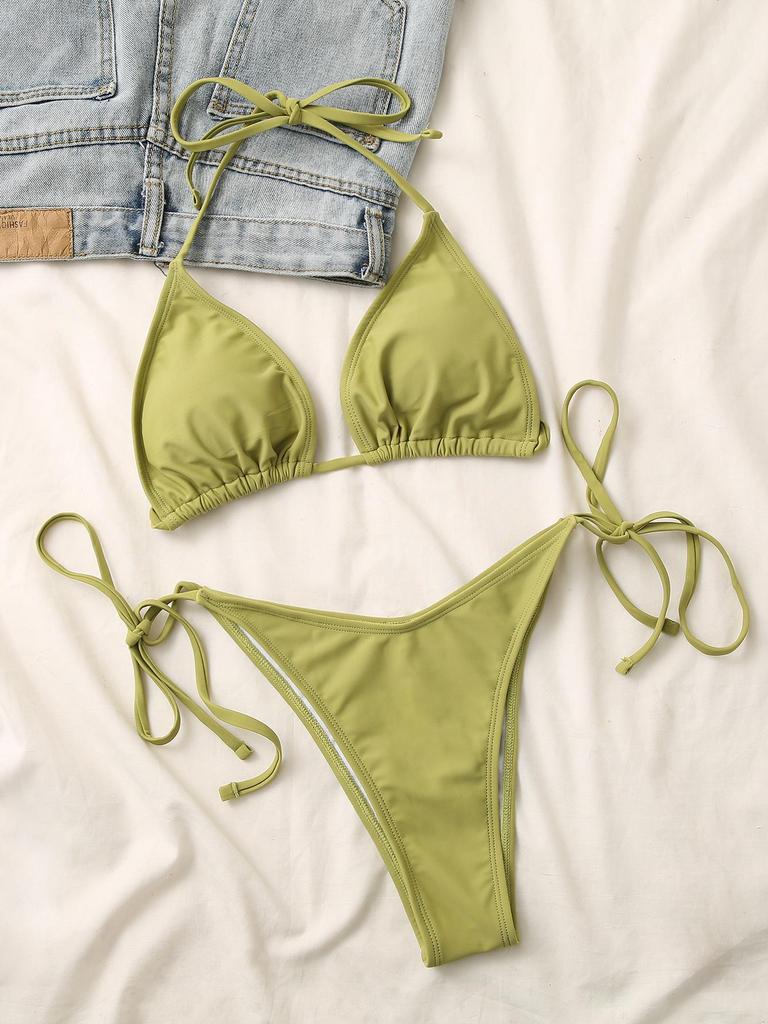 Kvinners badedrakt Triangle Cup Back Tie Backless Sexy Bikini Sett Lav midje Side Tie