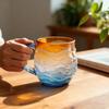 Sea Glass Sunset Mug Thickened Glass with Wave Texture Gradient Color Water Cup Non-Slip Handle Glassware for Coffee Juice Iced Drinks