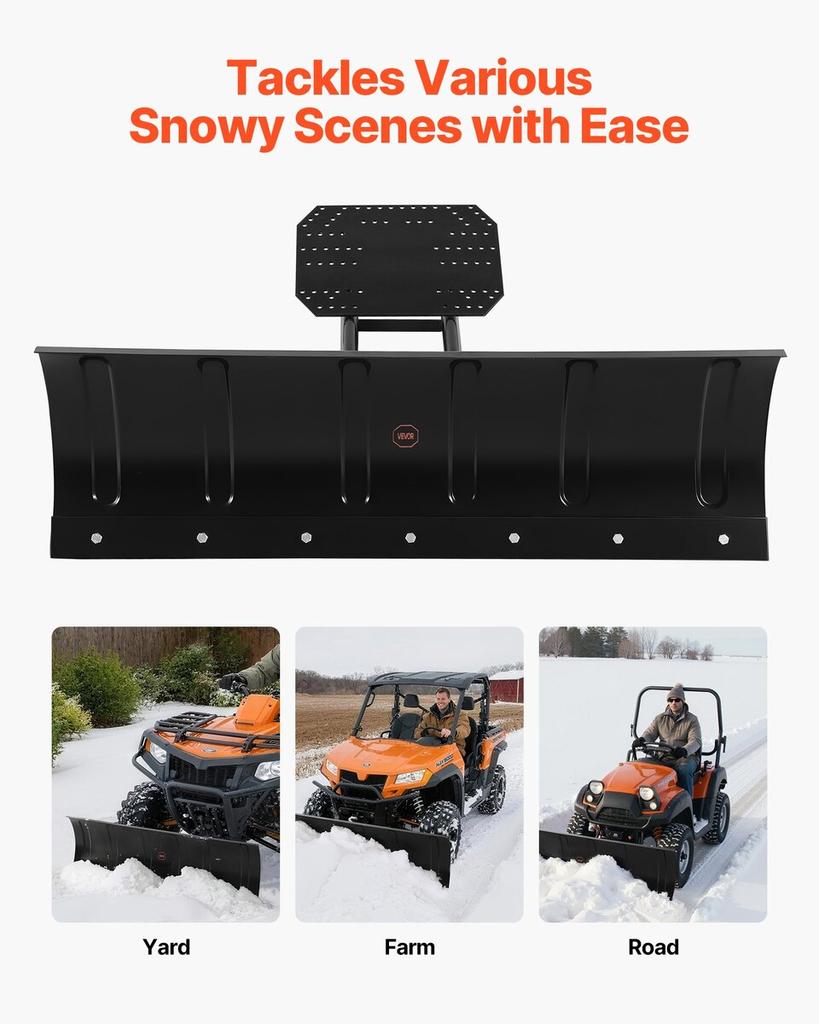 Snow Plow Kit, 122 cm Universal Snow Plow Attachment, Height & Left-Right Adjustable, Quick To Detach, Steel ATV Scrape Blade, 3 Mount Options,