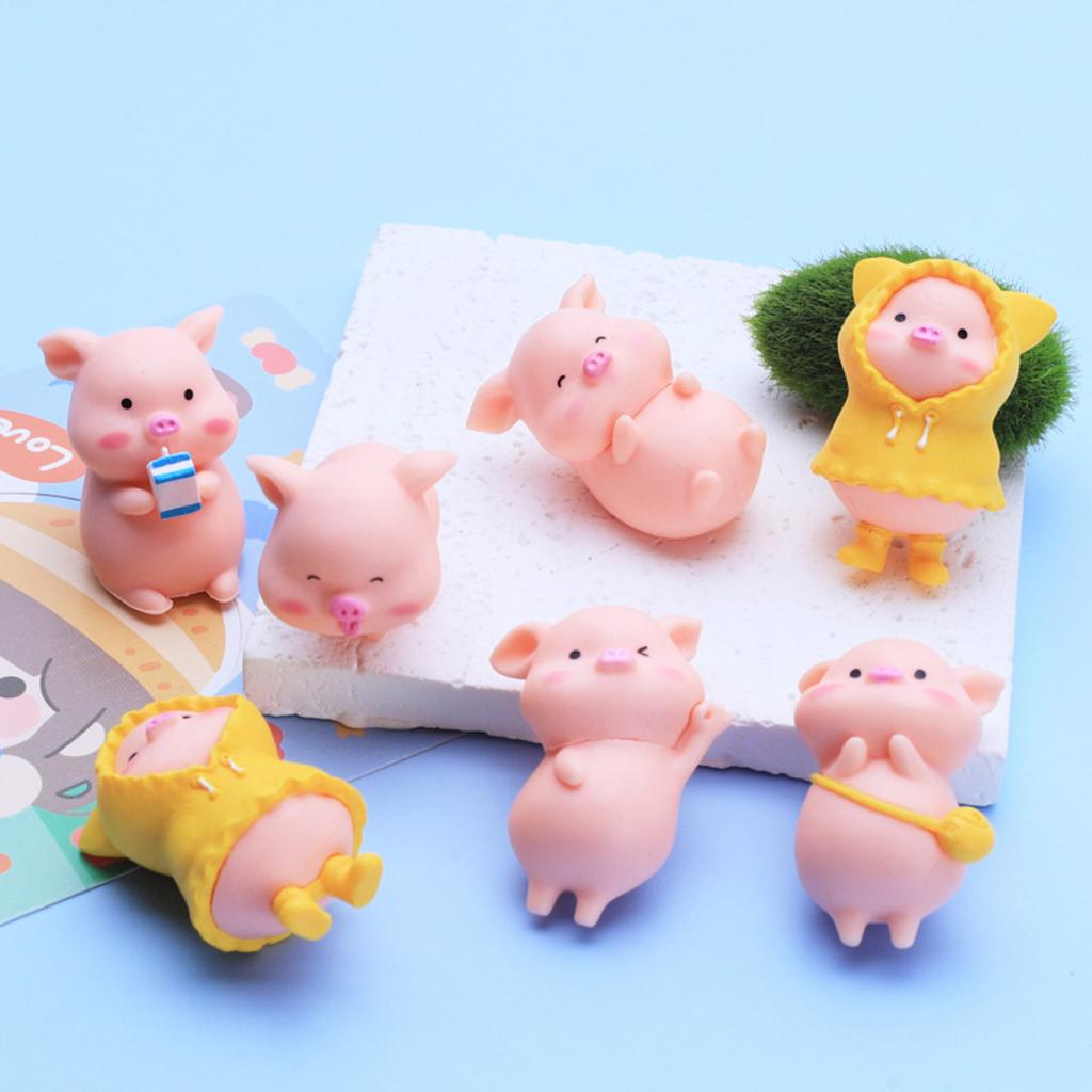 Cute Cartoon Pig Figurine Set Small Resin Piggy Statues Playful Ornaments for Home Garden Decorating