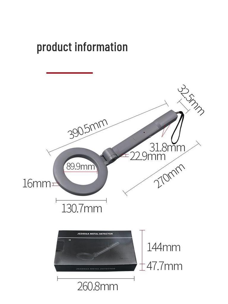 Vikbar handhållen metalldetektor med hög precision för utomhus- och tunnelbanebruk