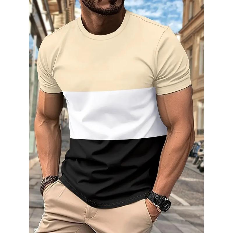 Mens Casual Color Block Short Sleeve Crew Neck T Shirt S