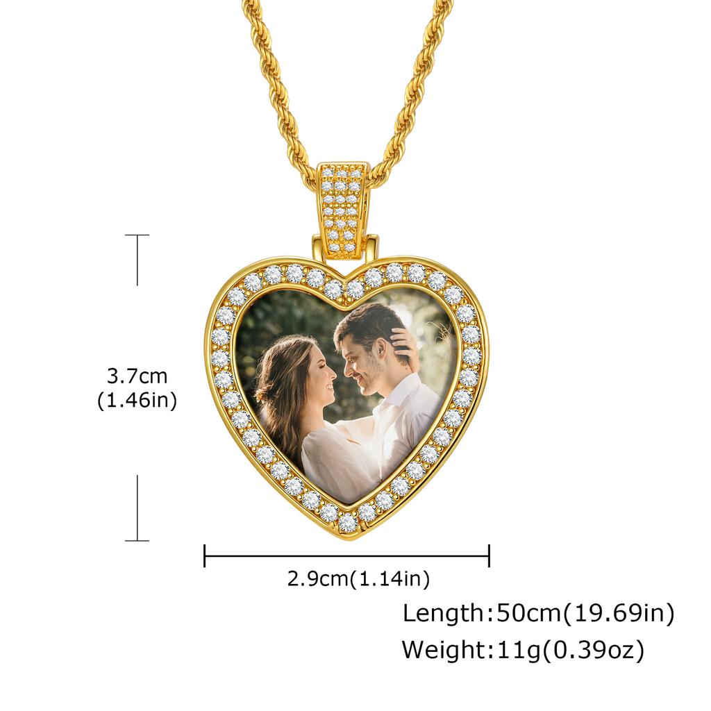 Sparking Inlaid Zircon Heart Locket Pendant Custom Photo Picture Necklace Personalized Jewelry Lover Friend Family Gift