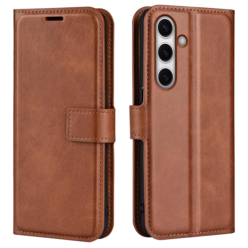 For Samsung Galaxy S24 FE Stand Case Calf Texture Anti-Scratch Leather Phone Cover