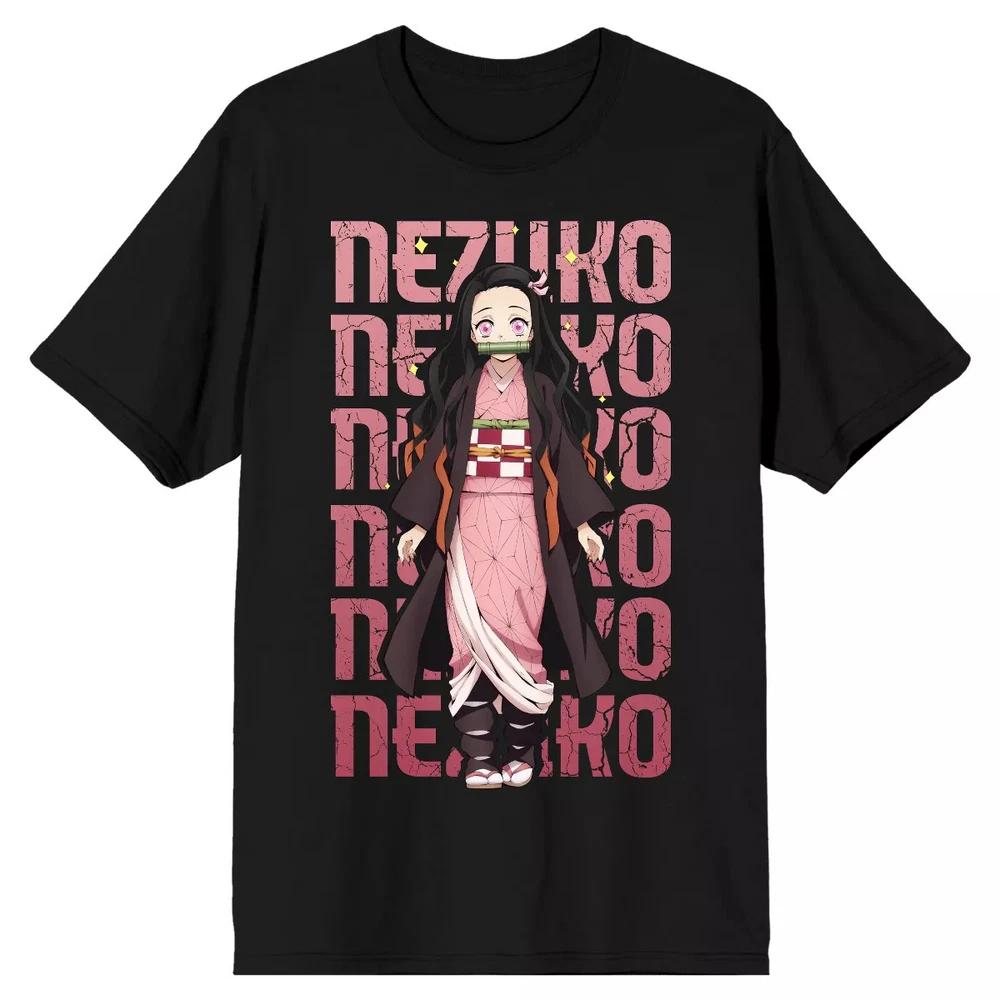 Anime Demon Slayer Nezuko Repeat Text Black Tshirt S