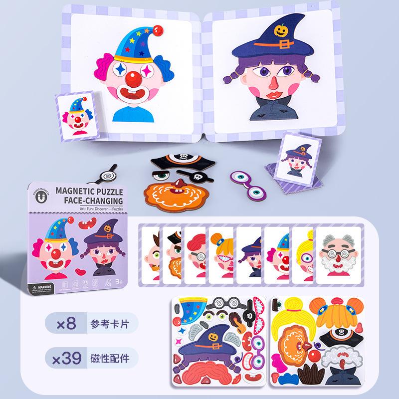 Non-Toxic New Magnetic Children'S Puzzle Early Education Cross-Border Face Changing Princess Dress-Up Sticker Cognitive Educational Toys