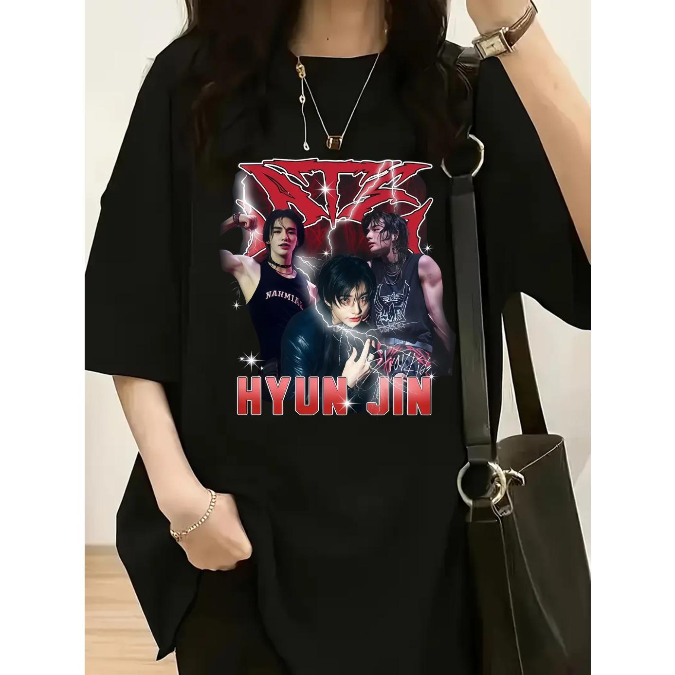 

2026 Stray Kids Хёнджин Летняя Мода Трендовая Мужская Женская Винтажный Топ Хип-Хоп Уличная Одежда Оверсайз Футболка С Коротким Рукавом Повседневная Одежда Y2K 4XL