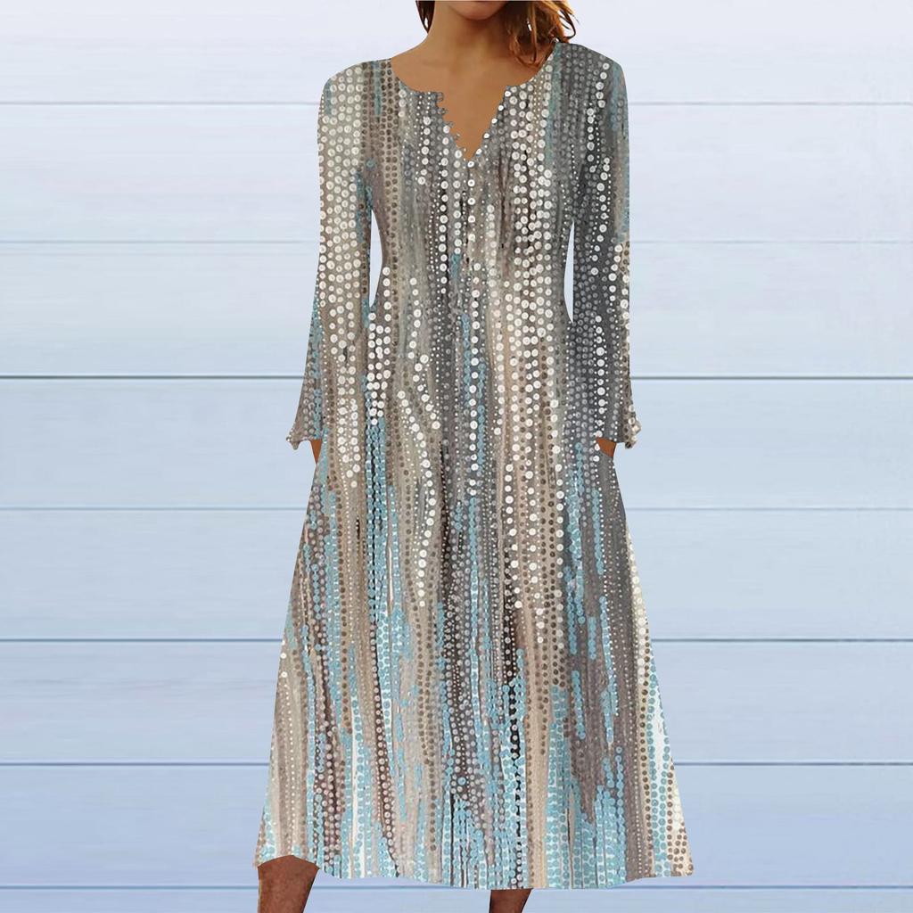 Mote Dame Casual Mote Ensfarget Lomme V-hals Genser Langermet Kjole