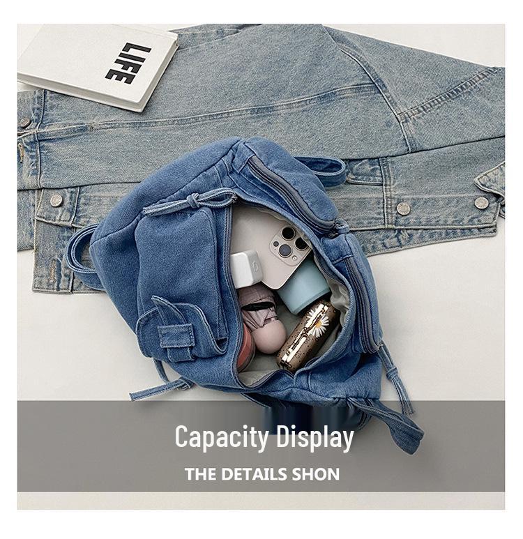 Damski Mini Plecak Crossbody z Denimu i Płótna - Lekki, Casualowy i Idealny na Dojazdy lub Podróże