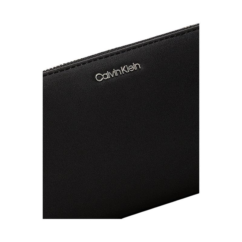 Calvin Klein Brand letter logo zipper closure, artificial leather wallet, large size, men's black