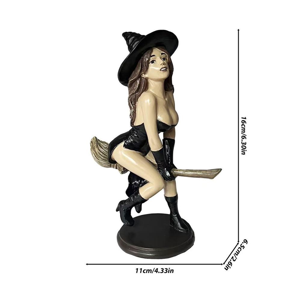 Beauty Sexy Witch Bookshelf Figurine Resin Gothic Dark Witch Riding On Mysterious Seductive Hooded Figurine Statue
