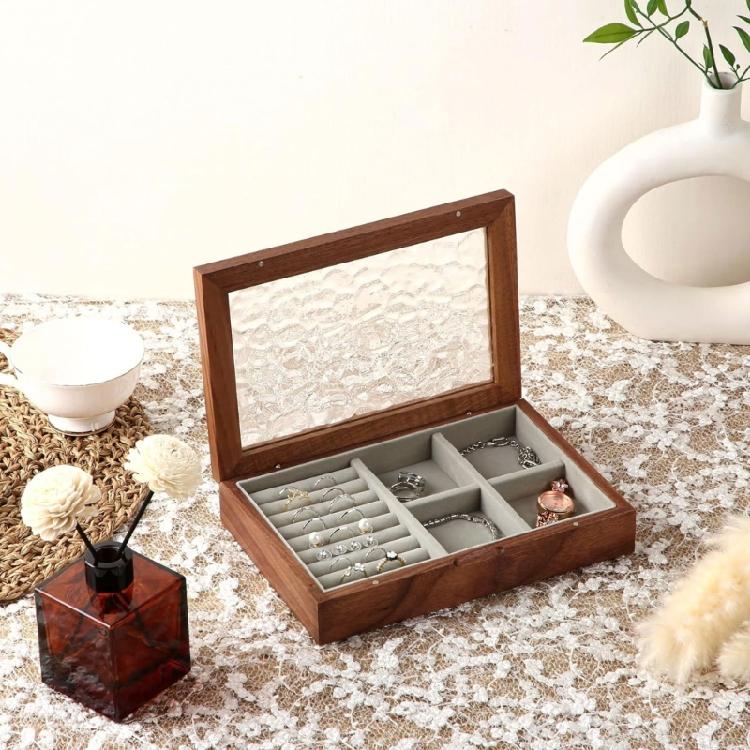 Multifunktionale Stilvolle Schmuckaufbewahrungsbox aus Holz Tragbare Designs mit Schützendem Futter Wohnaccessoire für den Täglichen Gebrauch