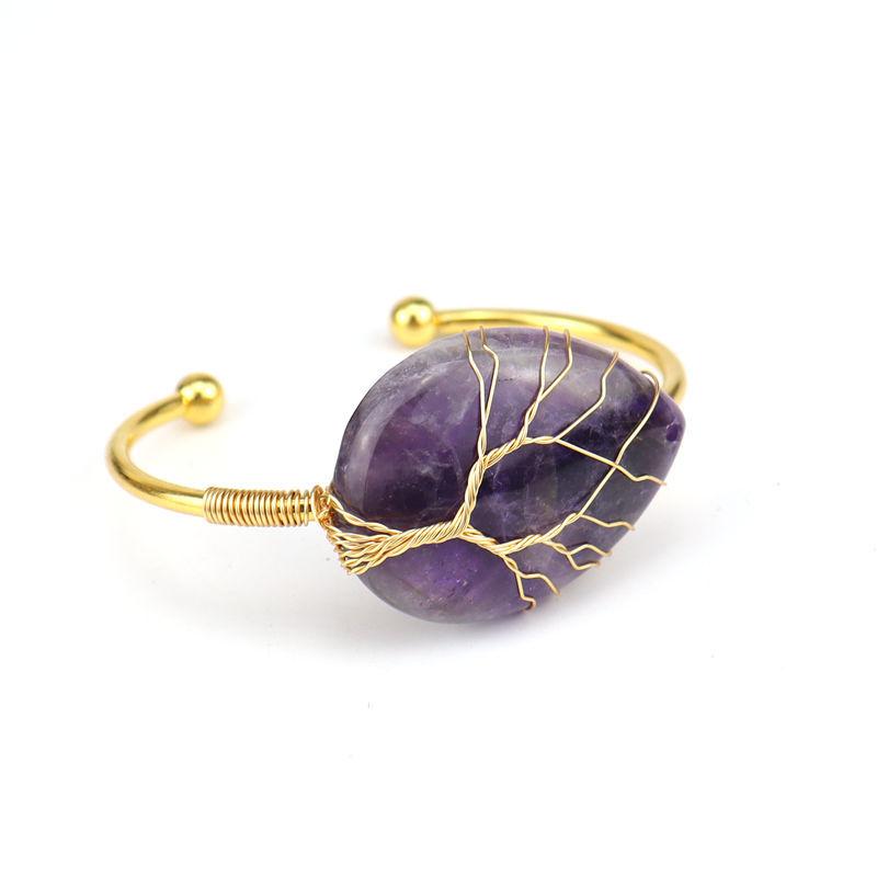 Handmade Gold Winding Natural Crystal Amethyst Water Drop Bracelet Bracelet Bracelet Rough Stone Crystal Bracelet B26