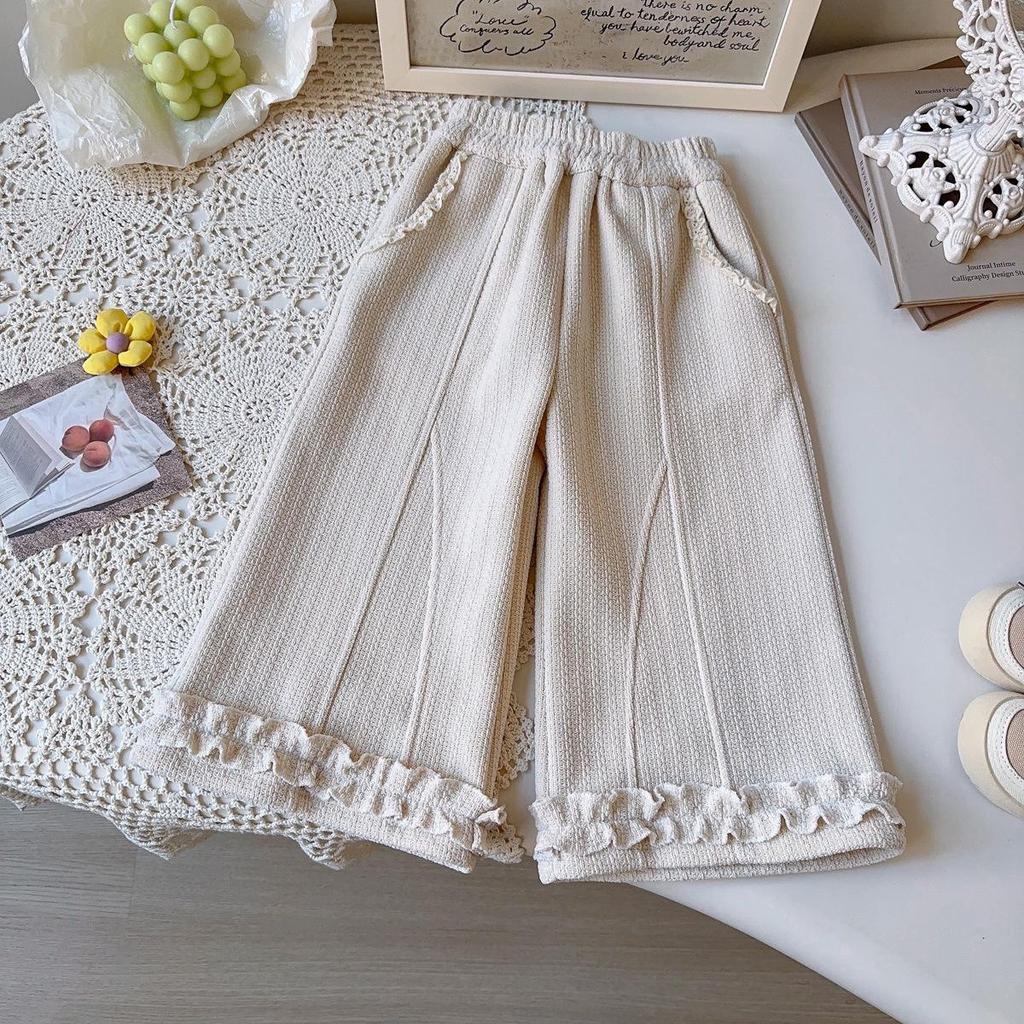 Girls' Korean Style Winter Wide-Leg Lace Pants - Thick & Stylish BWB039