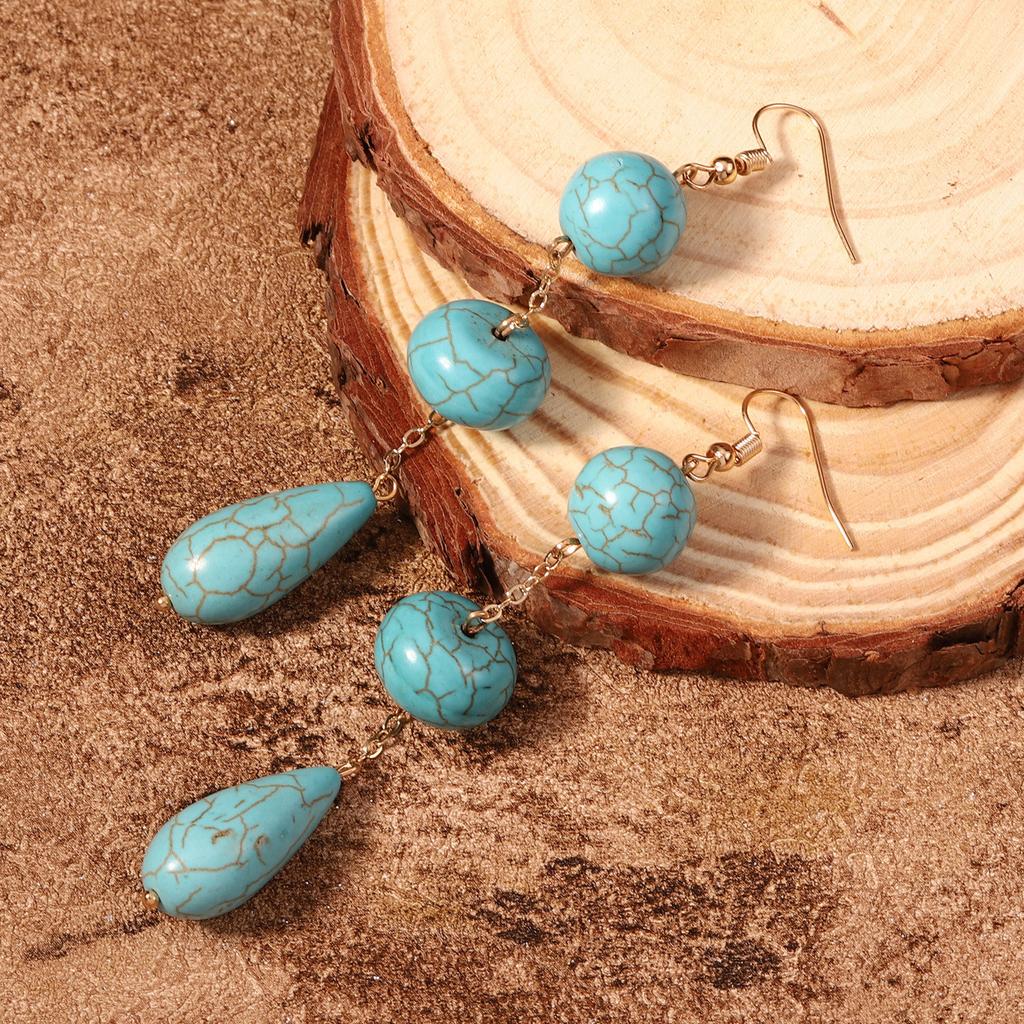 European and American new fashion retro creative temperament turquoise long fringed earrings versatile personalized earrings women