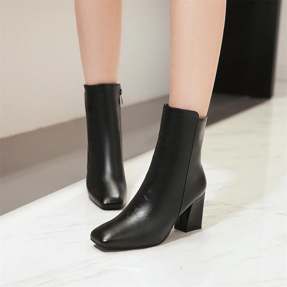 Fashion Fashion Women Ankle Boots Chelsea Boats Autumn Winter Ladies Shoes Square Toe Side Zipper Sexy Chunky High Heels Booties Mujer