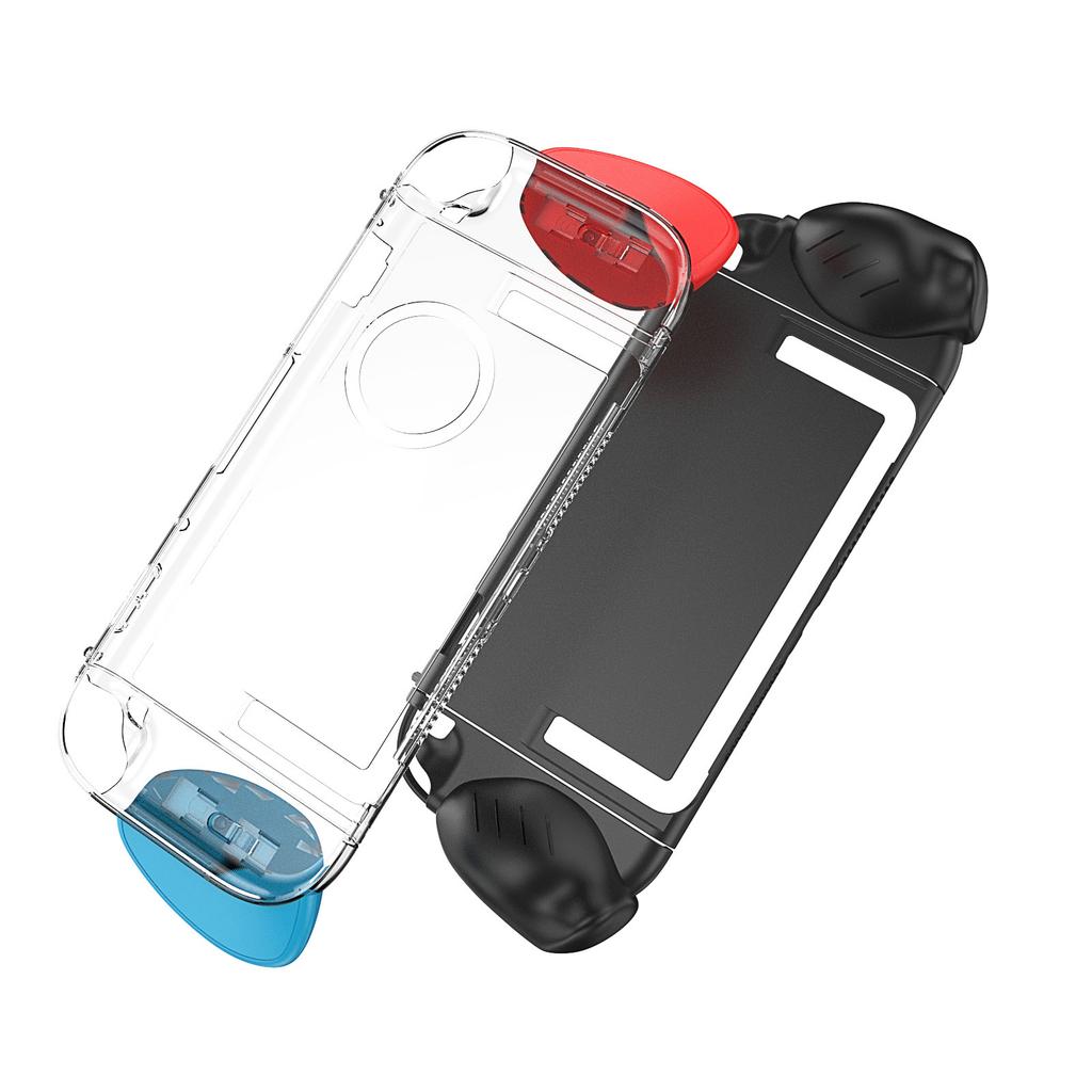Switch 2 Transparent Case with 6 Interchangeable Grip Covers (3 Thickness Sets) - Anti-Slip Texture, Magnetic & Dock Compatible