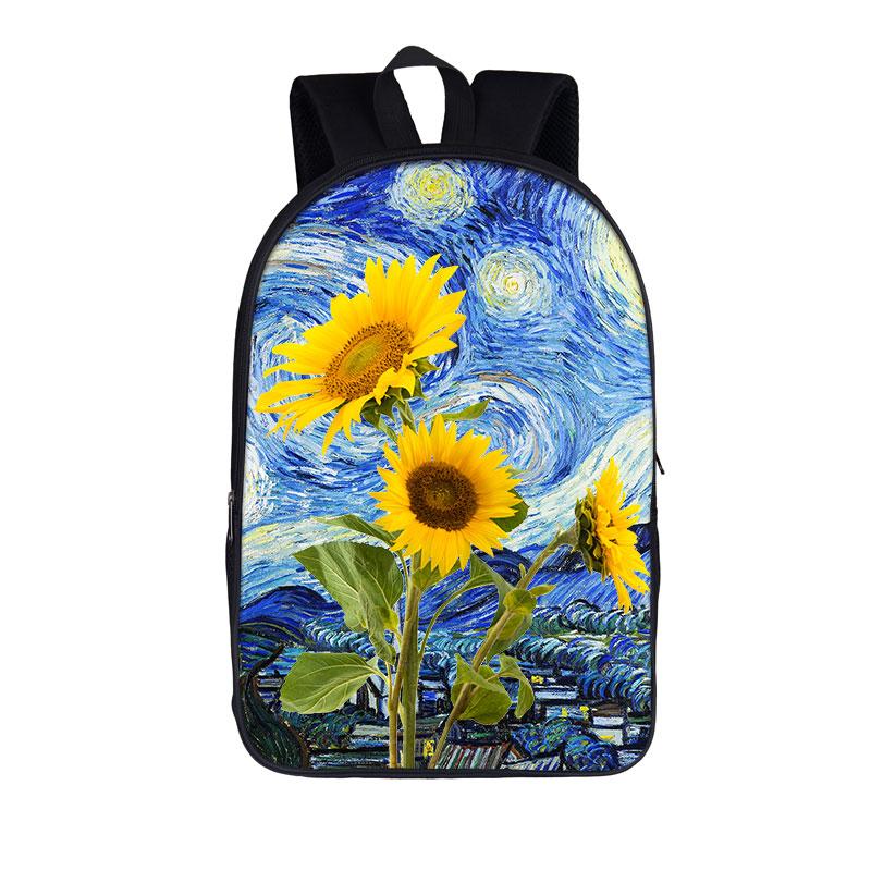 Klassiek Nieuwigheid Beroemd Zonnebloemen sterrennacht Notitieboek Rugzakken leerling Schooltassen 3D Print Oxford Waterdicht Laptop Rugzakken