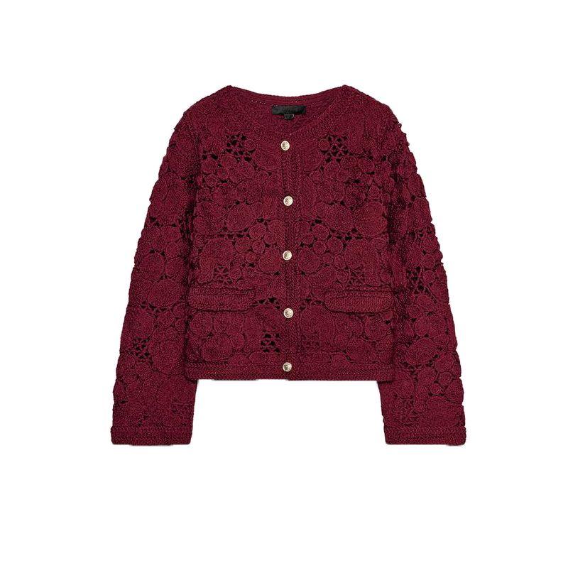 Spring and Summer New Women's Clothing Minimalist Wind Decorated Row Button Bends and Hitches Woven Long Sleeves round Neck Knitting Outwear 1957001