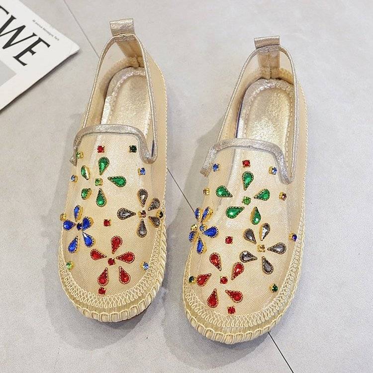 

Модная обувь для женщин 2024 Стразы Бриллианты Балетки Милая женская летняя обувь Круглый носок Каваий Плоская с кристаллами Стильная Популярная А 40