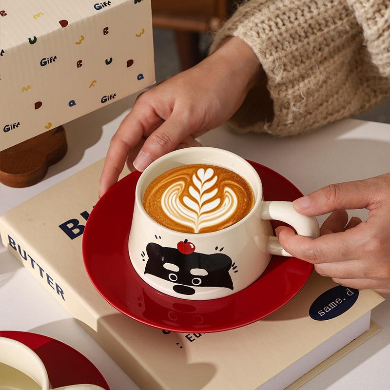 Schnauzer's High Value Coffee Cup Saucer Holiday Souvenir Set Cartoon Puppy Ceramic Cup Water Cup Event Gift