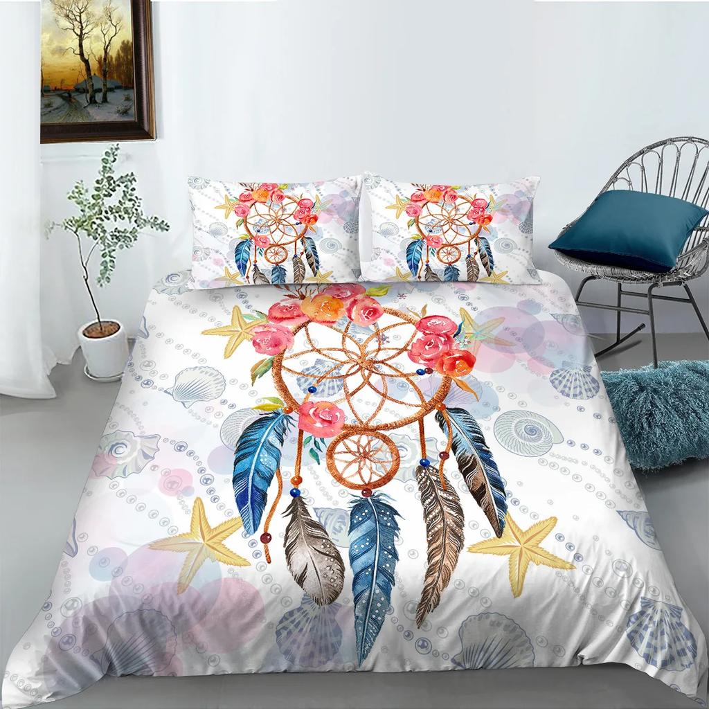 Colorful Dream Catcher Fish And Feather Dreamlike Duvet Cover Boho Polyester Quilt Cover For Girls Women For Bedroom Decorations