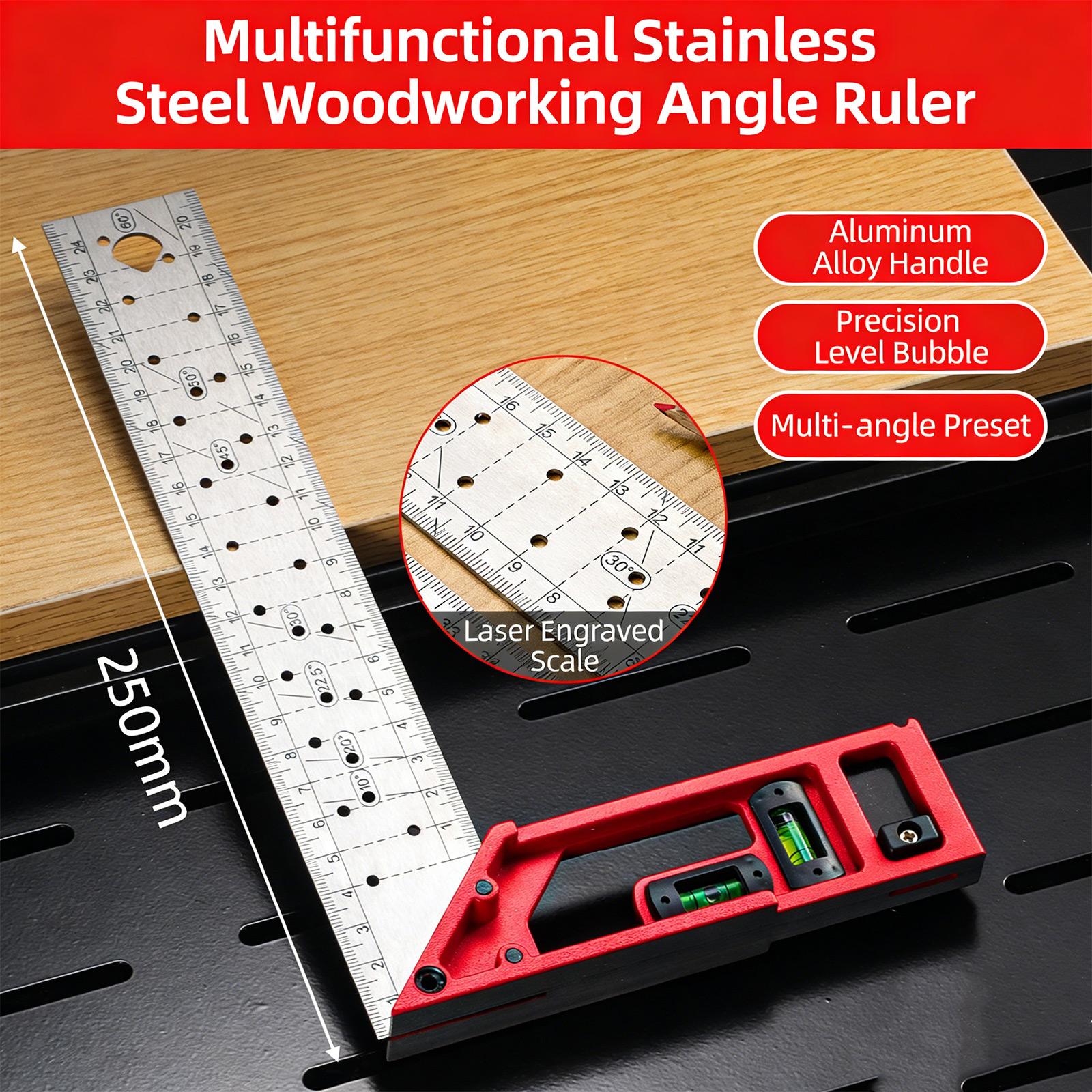 

Carpentry Angled Tool Including Precise Lasering Marking Level Indicator And Multiple Preset Holes For Efficient Measuring And Leveling 250mm