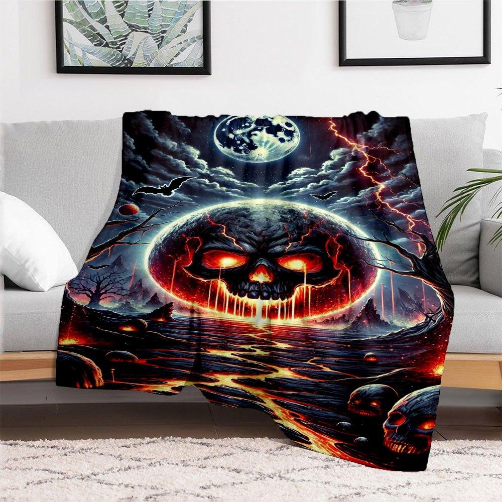 "Halloween Horror: Fiery Skull Pathway Wall Art"Blanket Flannel Throw Blanket for Sofa, Bed, Travel, Camping, Office