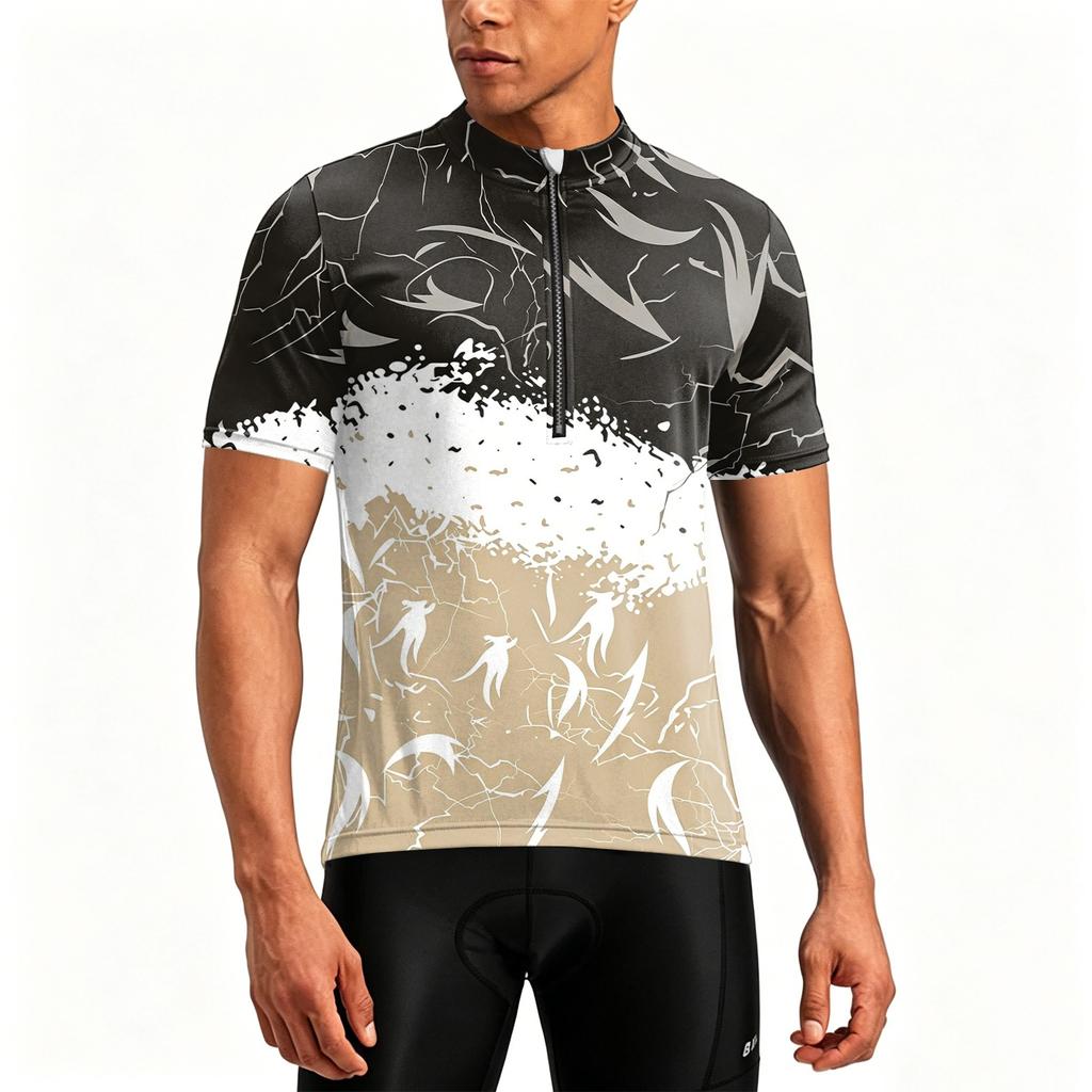 Men's Crew Neck Printed Zipper Breathable Quick Dry Short Sleeve Cycling Jersey with Abstract Pattern for Outdoor Sports Activities