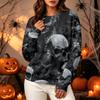 Women's Fashion Long Sleeve Halloween Print Crewneck Sweatshirt Top for Casual Wear