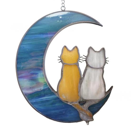 Cat Gift for Home Acrylic Hanging Pendant with Chain, Animal Ornament Window Decorative Wall Decor, Cute Lover Room Decoration Decor