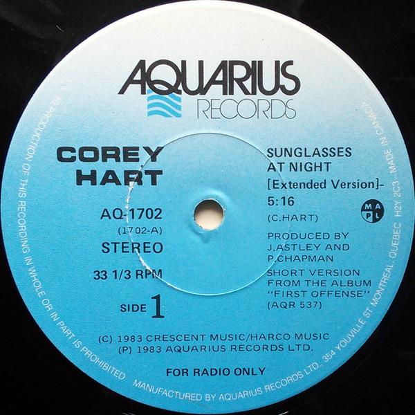 LP Record COREY HART  Sunglasses At Night AQ1702PROMO Aquarius Record 1983 Canada Dance  Electronica Used