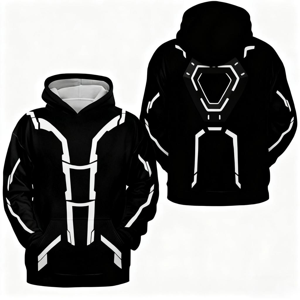 TRON Light Cycle Themed Men's Hoodie, Red Blue White Three-Color Circuit Graphic, Fashion Jacket for Autumn Winter