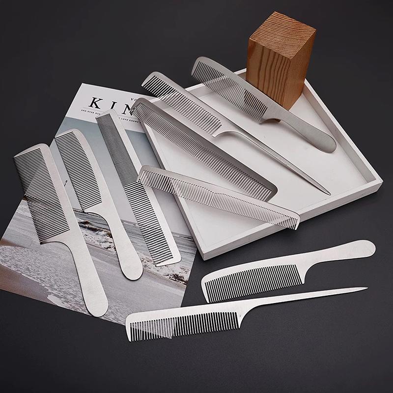 Barber Professional Stainless Steel Silver Hairdressing Comb Anti-Static Men Haircut Clipper Ultra-Thin Comb Salon Styling Tool
