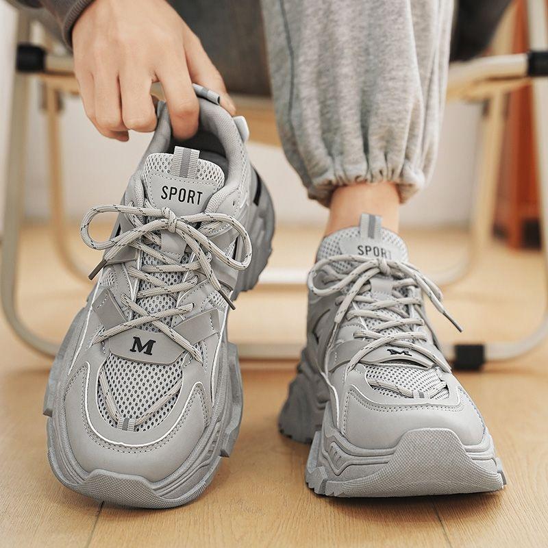 Men New Fashion Platform Sport Shoes Men 2025 New Summer Black Casual Chunky Sneakers Women Mesh Leather Platform Shoes