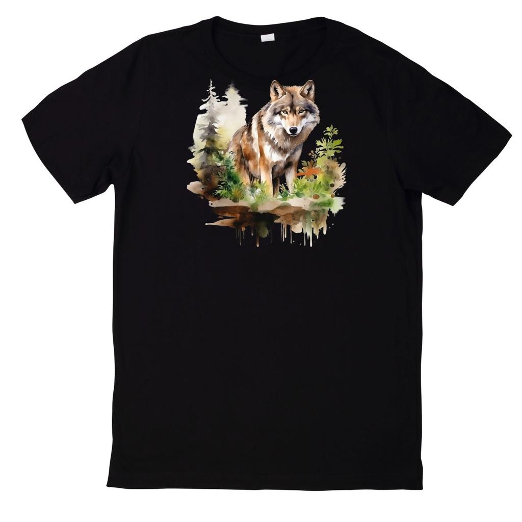 T-Shirt Aquarell Wolf Motiv BaumwolleWird in neuem Fenster oder Tab geöffnet