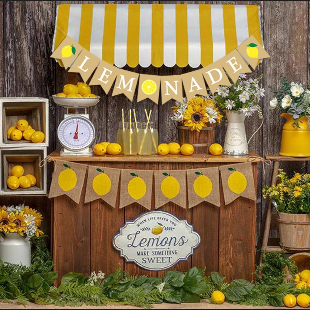 Lemonade Stand Banner for Kids – Rustic Lemonade Banner Sign for Lemonade Stand Supplies, Lemonade Party Decorations, Outdoor Lemon Stand Decor for