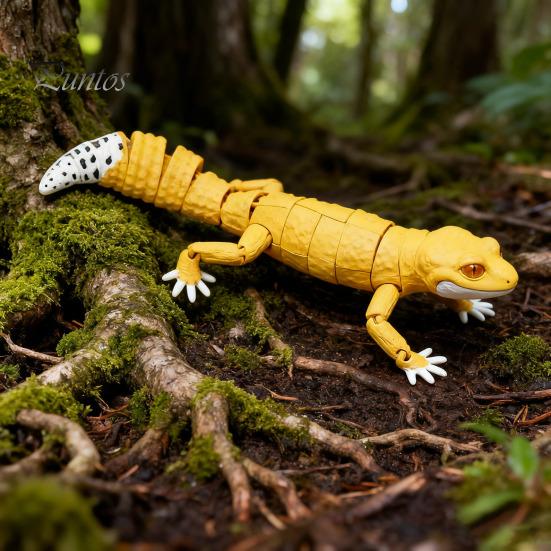 Adjustable Gecko Figurine Articulated Leopard 3D Printed House Lizard Sculpture with Lifelike Model Movable Joints Reptile Collectible for Home