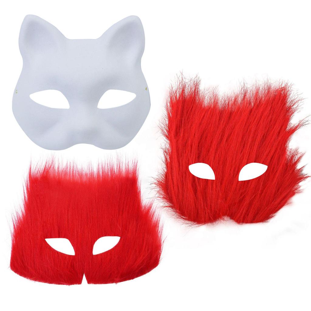DIY Children's Half-Face Animal Masks - White Paper Pulp Cat and Fox Graffiti Halloween Craft