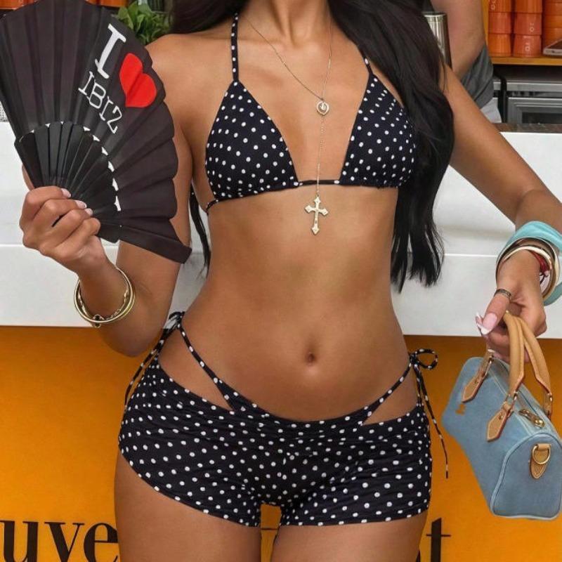 European and American Sexy Polka Dot Three-piece Swimsuit Women s One-piece Swimsuit Bikini S
