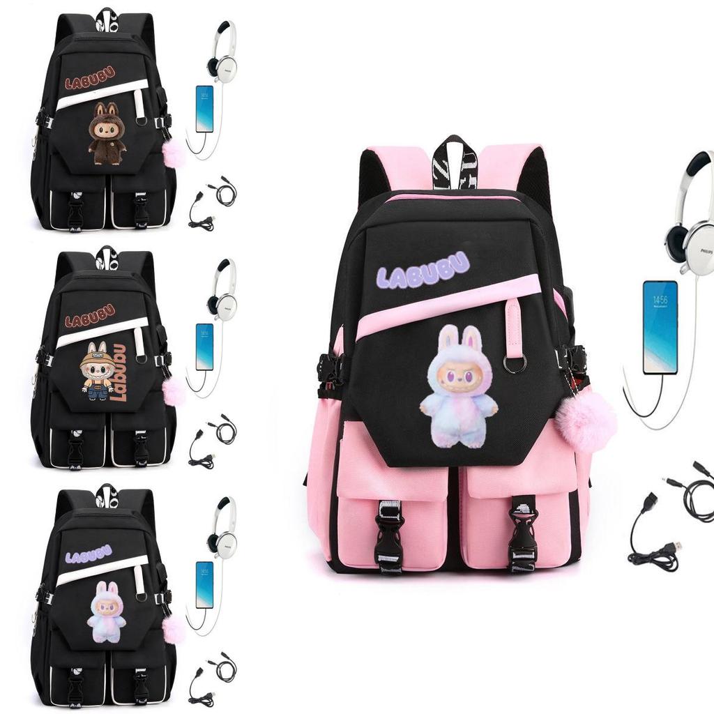 Labubu Print Design Bookbag With Usb Charging For Students And Daily Use