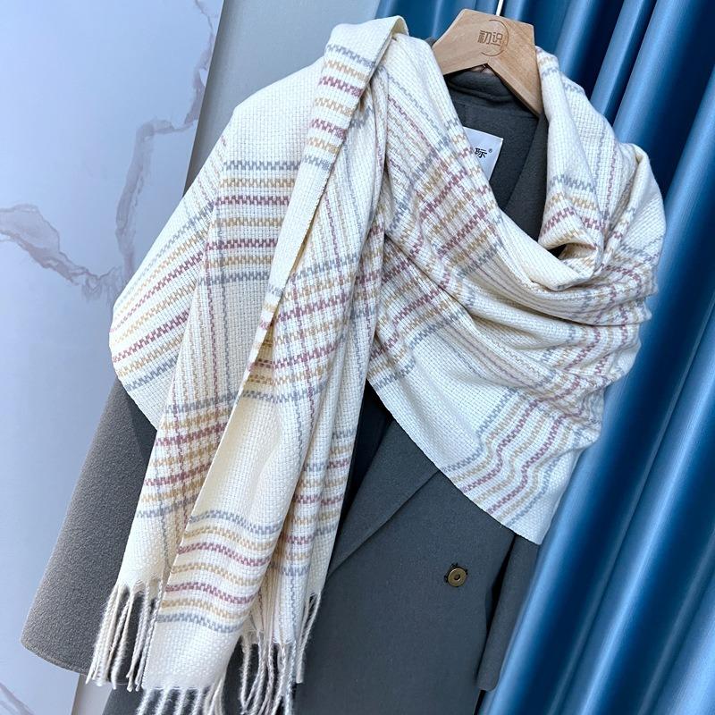 European American Plaid Faux Cashmere Scarf Couple Thick Warm Winter Scarf