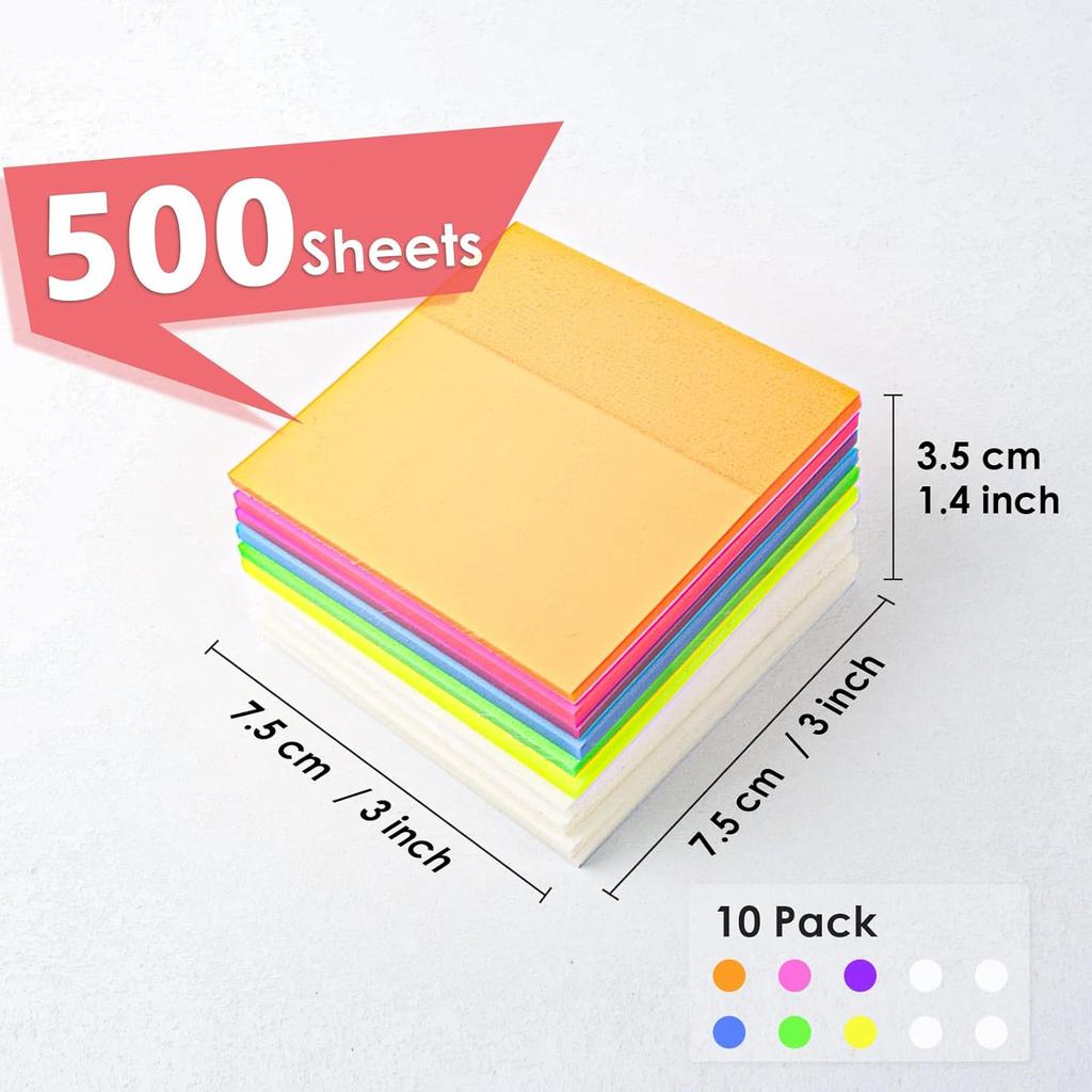 Transparent Sticky Notes 500 Pcs, MIUTME Clear Sticky Notes Waterproof Translucent Color Memo Pad 3 x 3 inch, See Through Notes for Office College